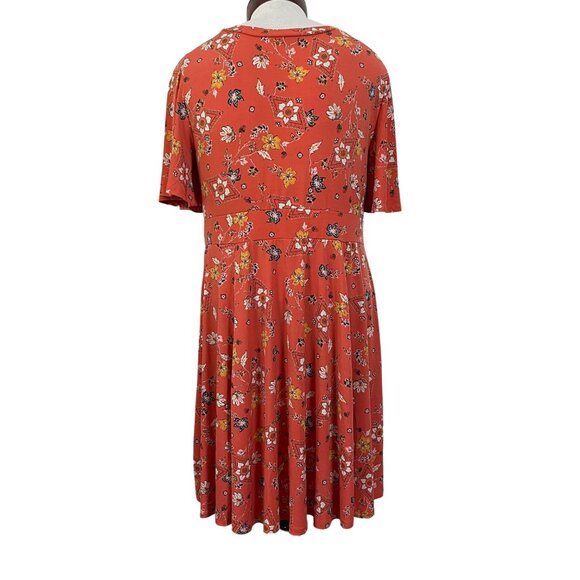 Torrid Orange V-Neck Floral Skater Dress Flutter Sleeve 24285 Size 2 - Picture 3 of 9